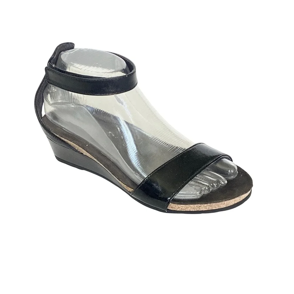 Naot Womens Black Leather Wedge Sandals Ankle Strap Comfort Shoes Size 37 L8